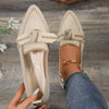 Fashion Pointed Toe Bow Flat Shoes For Women Lying Woven Slip-on Breathable Shoes Summer - Milky White / Size36